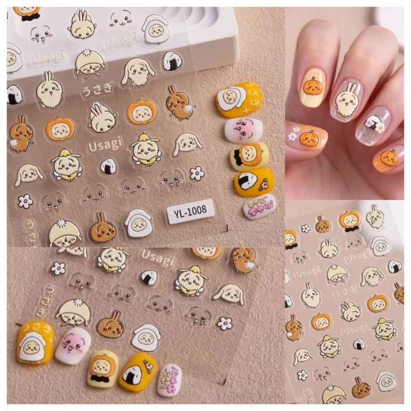 Adesivi per unghie con motivi kawaii e stile cartone animato, con personaggi di Usagi Hachiware, decorazioni carine per nail art, custodie per telefoni, borracce e progetti fai-da-te, effetto 3D in rilievo.