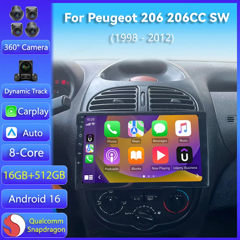 

Android 16 Carplay Car Radio Multimedia For Peugeot 206 206CC SW 1998 - 2012 Navigation Video DVD Autoradio Stereo BT Head Unit