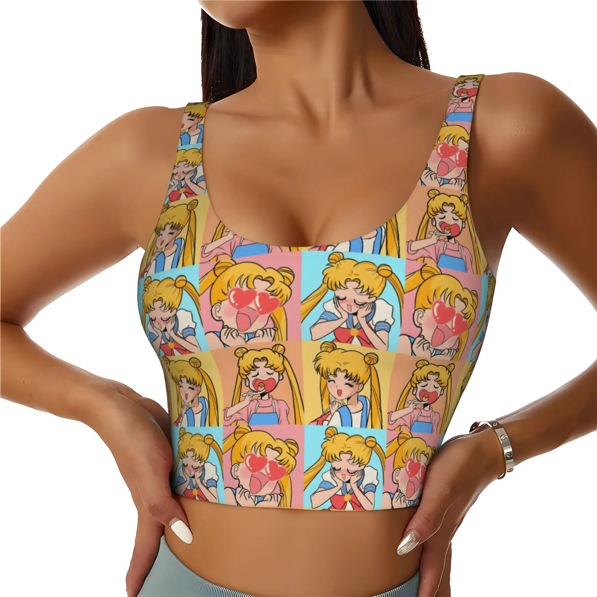 Custom Sailors Anime Moons High Impact Sports Bras Women Usagi Tsukino Seamless Workout Running Crop Tank Tops