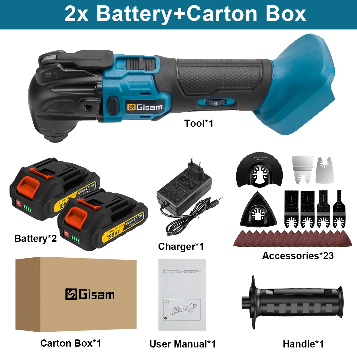Gisam 740W Borstelloze Oscillerende Multitool 20000OPM Elektrische Houtbewerking Zaagmachine Huisdecoratie voor Makita 18v Batterij Pin