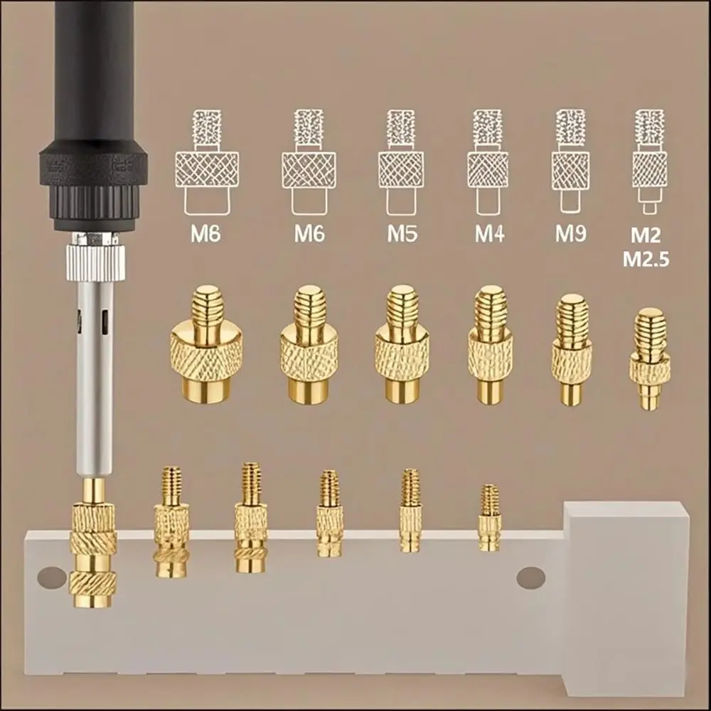 1Set Universal 936 T12 Soldering Iron Tip M2-M8 with Adapter Heat Insert Nut Tip Hot Nut Brass Internal/External Thread Head