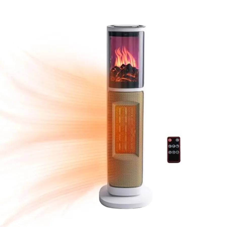

25 Tower Space Heater with 3D Flame Effect 1500W/1000W 8H Timer 75 Oscillation Thermostat Remote Control Overheat Tip-Over Prot