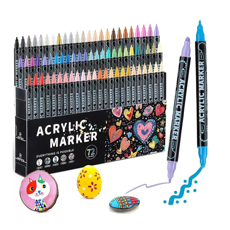 

60 Colors Dual Tip Acrylic Paint Pens Markers Double Tip Premium Acrylic Markers for Wood Rock Painting Glass Canvas Stone