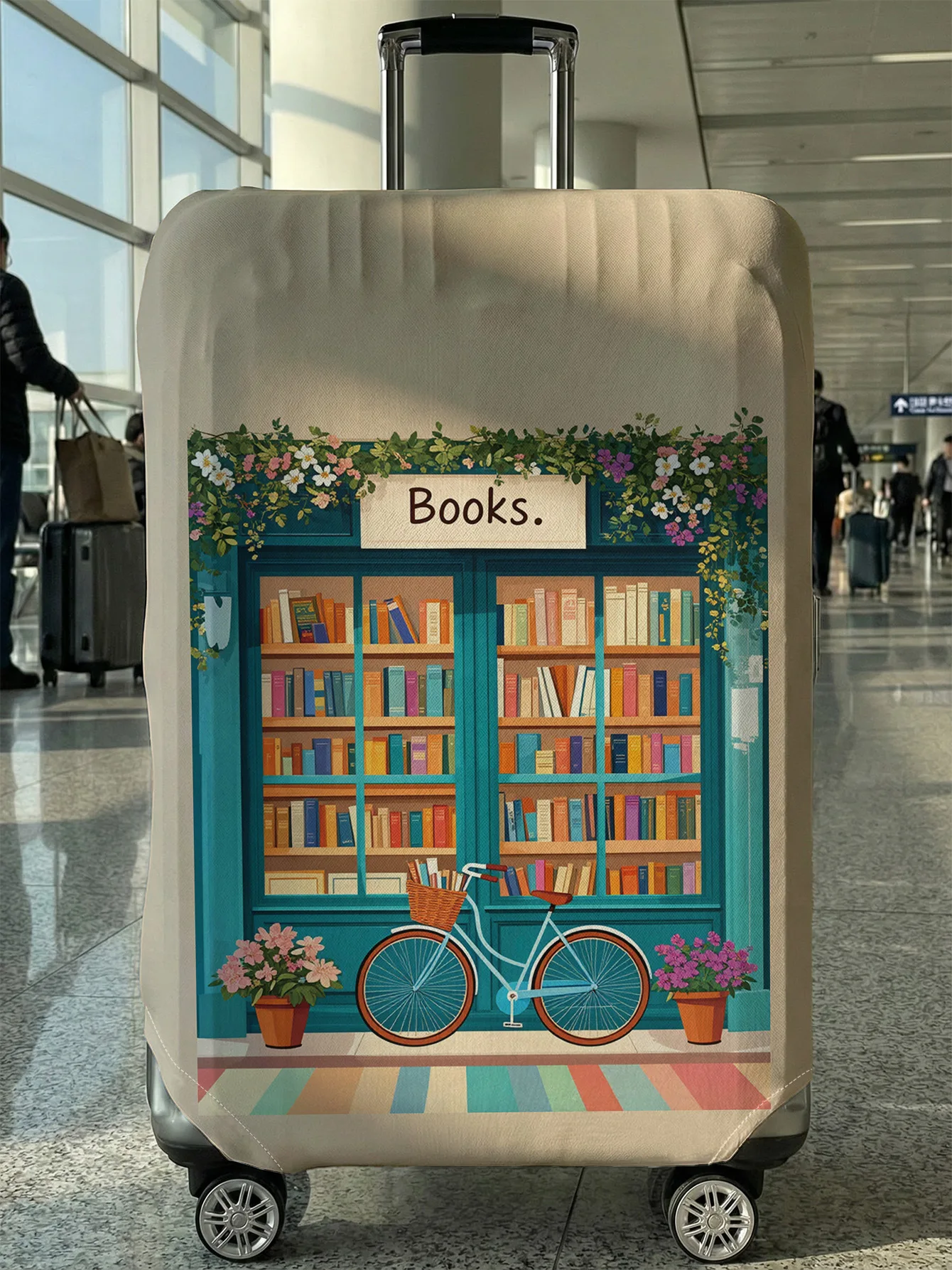 

Чехол для багажа с принтом «Книжный магазин и велосипед», подходит для чемоданов 18-32 дюймов, чехол-накладка на ручку чемодана, дорожные аксессуары