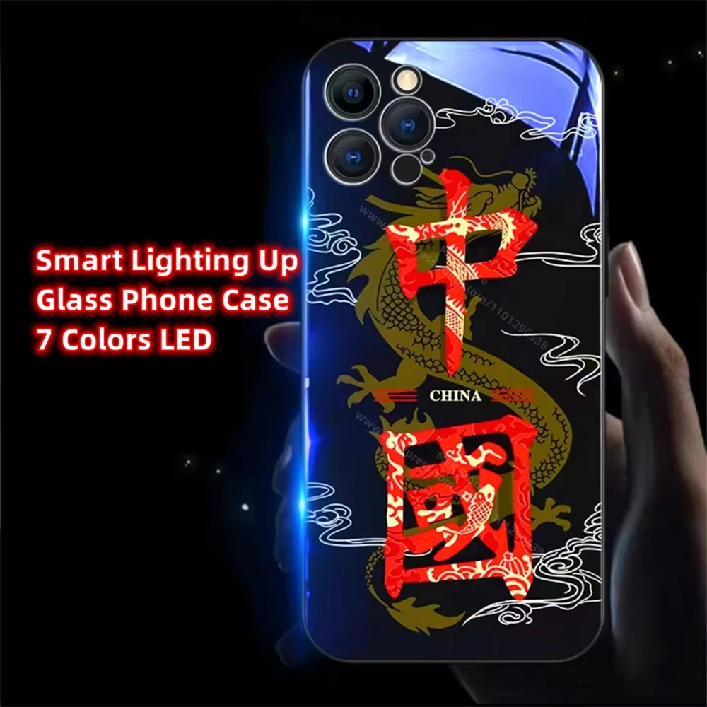 Wealth Koi Totem Luminous Glass LED Call Light Up Flash Phone Case For iPhone 16 15 14 13 12 11 Pro Max X XS XR Plus SE2020