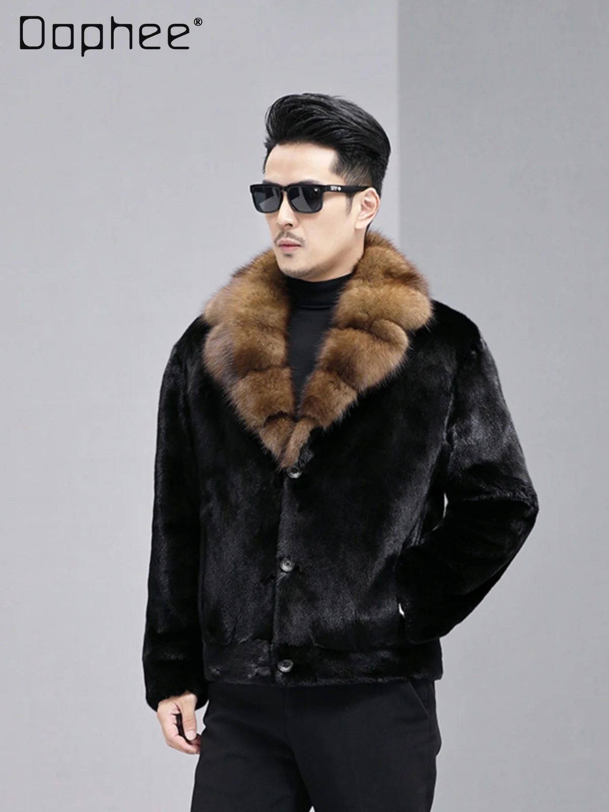 2025 invierno nuevo abrigo de piel de visón ecológico con cuello de visón para hombres chaqueta de piel de visón resistente de alta calidad abrigo grueso de gran tamaño