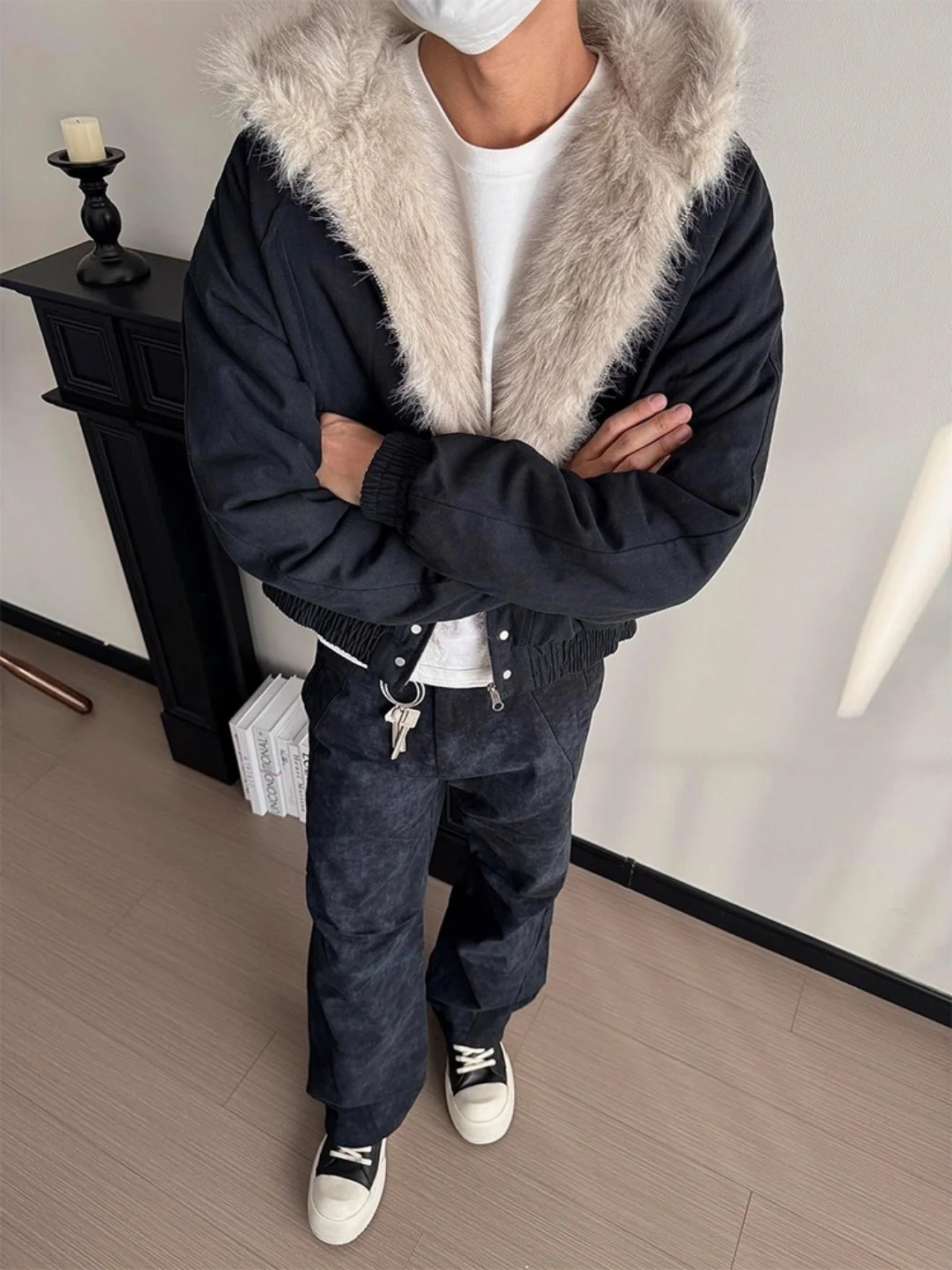 

Men's Winter Thiened Warm ort Pilot Jaet Cotton Coat Cleanfit Fur Collar Hat Hooded Mountain Eagle Cotton Clothing