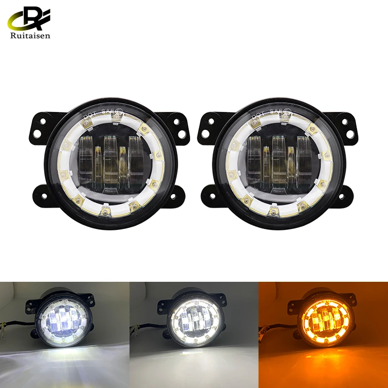 Ruitaisen 2 X LED Fog Light with Angel Eye Car Front Fog Lamp 12V 24V Auto Lamp Retrofit DRL Driving Fog Lamp for Offroad 4X4