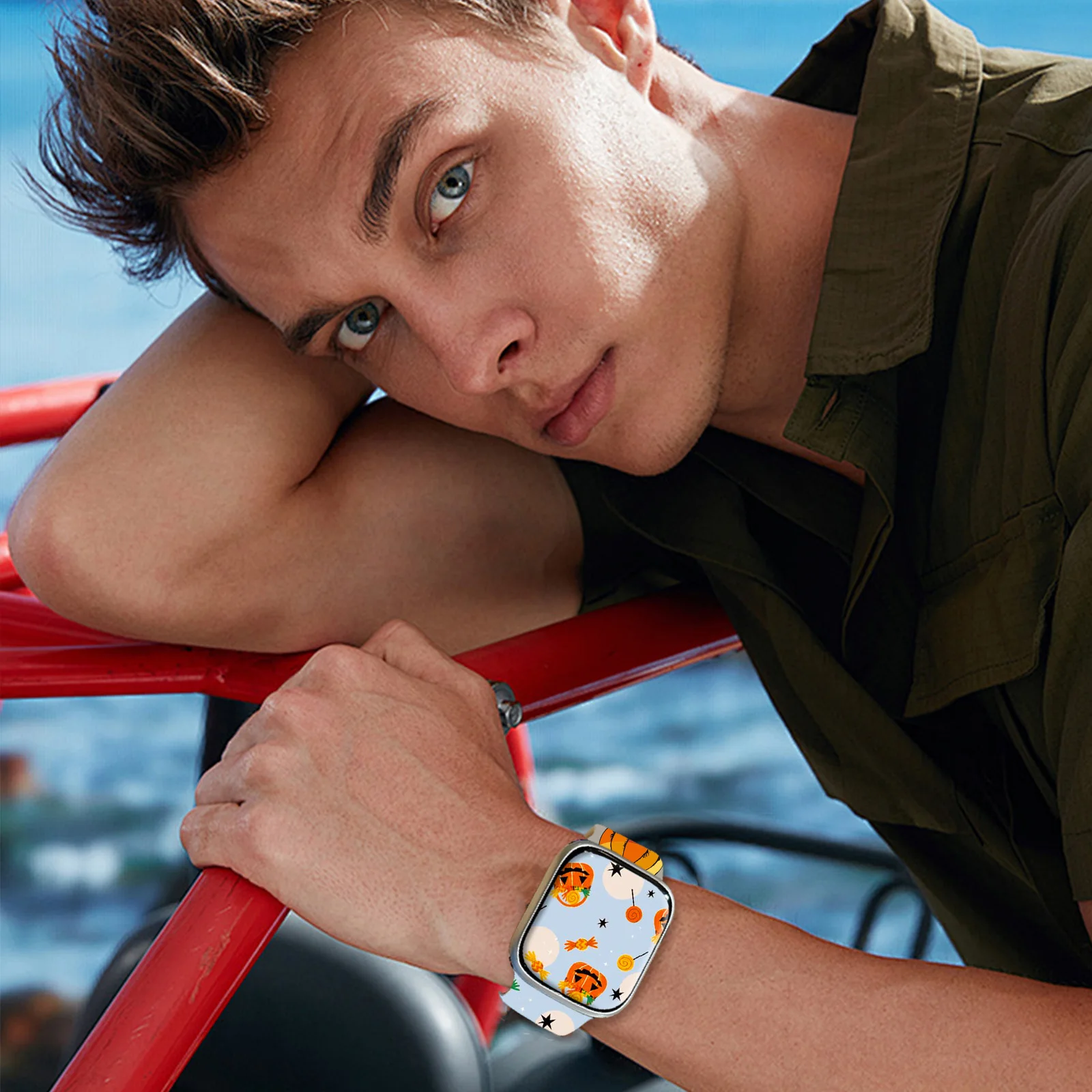 Ремешок с принтом Ghost Cat Shadow для Apple Watch 46 мм, 45 мм, 42 мм, 40 мм, сменный браслет для iWatch 11 10 9 8 7 Band