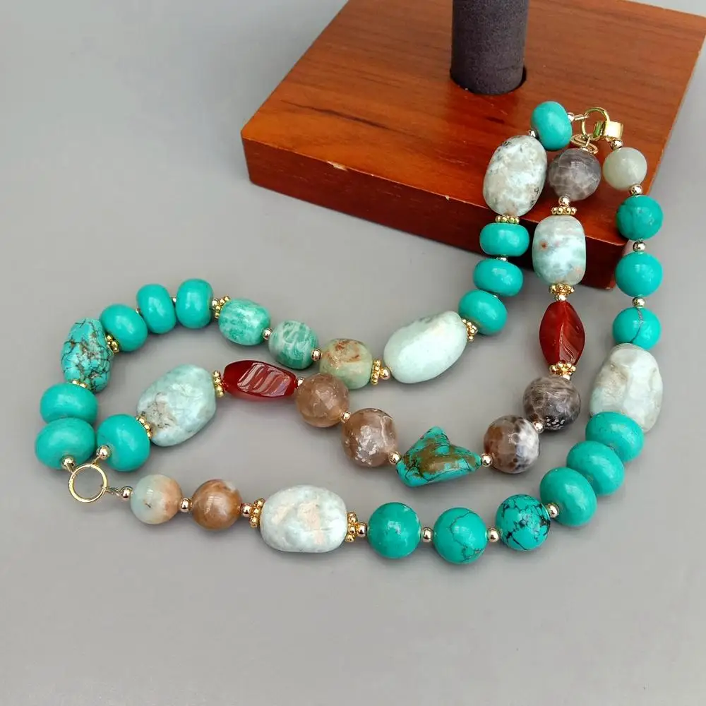 

KKGEM 3 Strands 15x21mm Larimar freeform 8x12mm Turquoise Agate Amazonite nugget Bracelet Beads Natural Blue Gemstone 8.5"
