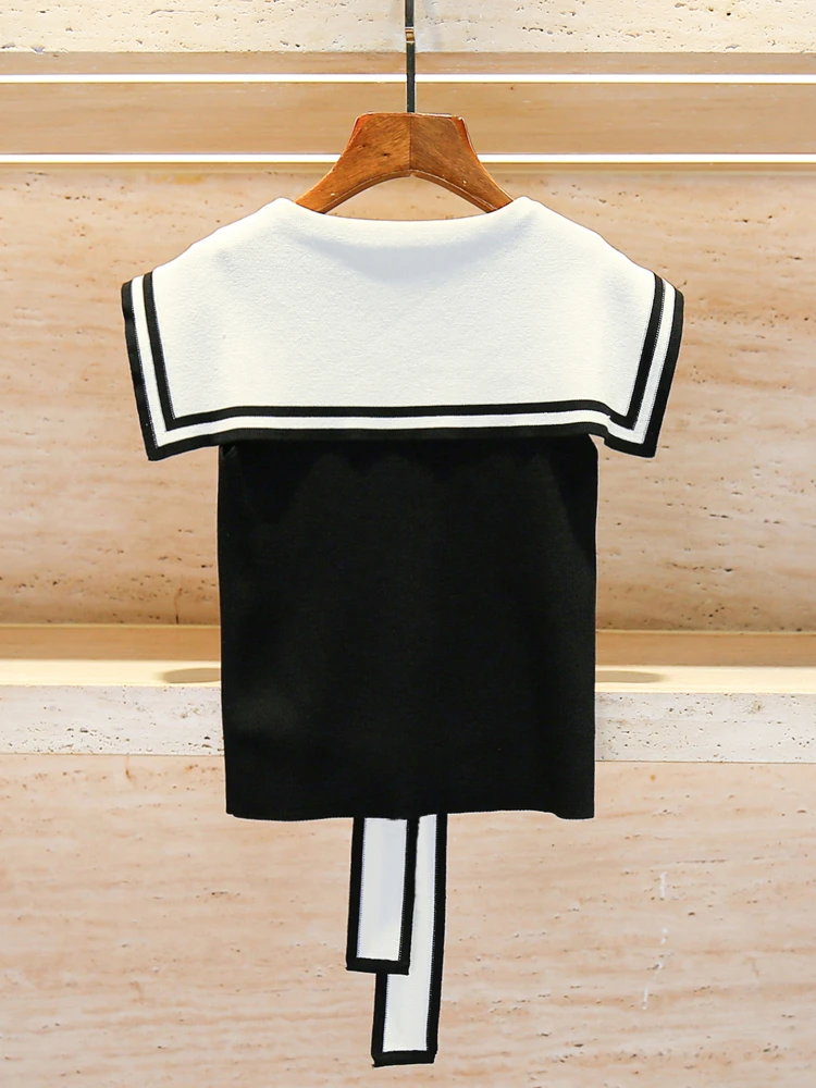 سترة محبوكة بياقة بحرية مخططة للكلية Sle للسيدات صيفية من Faion مادة عالية الجودة مقاس عادي ort Sve #2