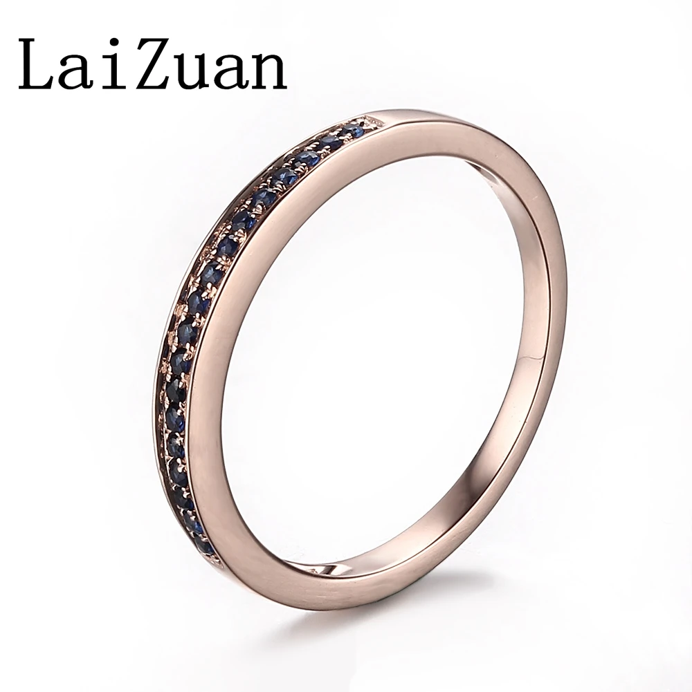 LaiZuan Solid 14k AU585 Rose Gold Natural Sapphires Engagement Ring Women Wedding Half Eternity Gemstone Band Fine Jewelry Gift