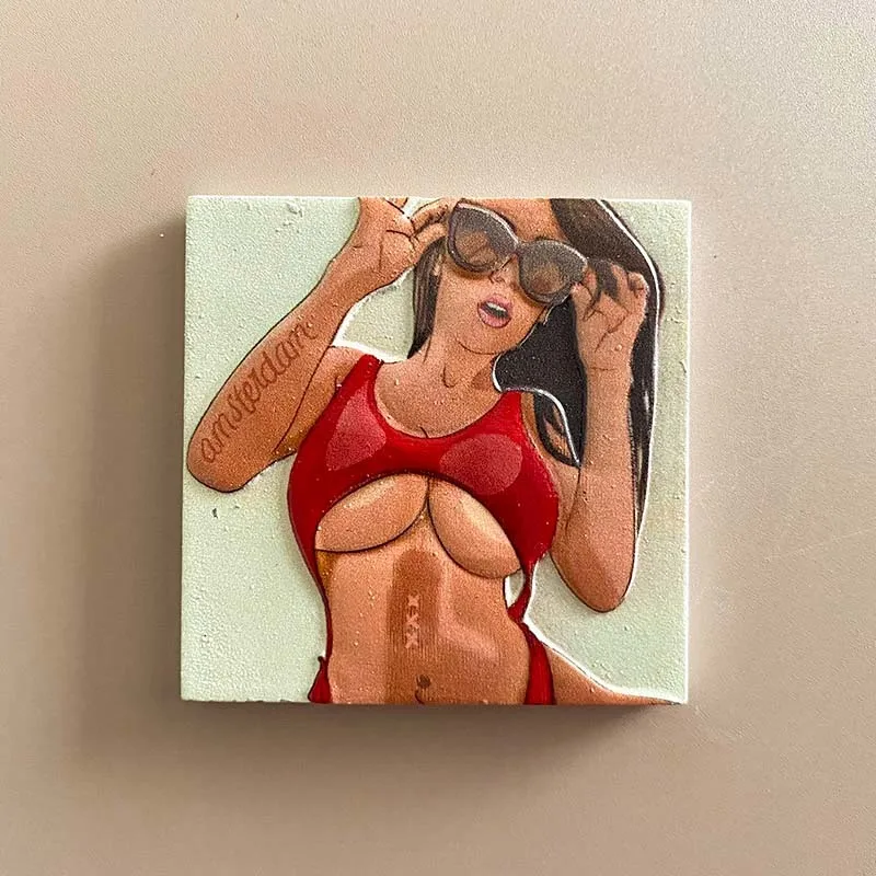 USA Miami Cute Woman in Red Swimsuit & Sunglasses Fridge Magnet, Strong Refrigerator Magnet for Home Decor, Room Decoration