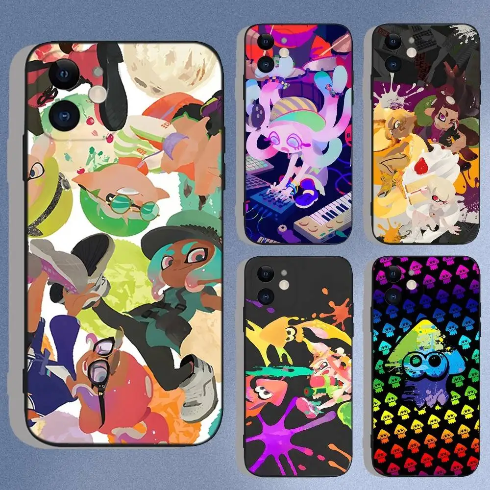 

Splatoon Game Squid Phone Case For iPhone 16e,16,15,14,13,12,11,XS,XR,X,8,7,Pro,Max,Plus,Mini Silicone Black Funda Shell