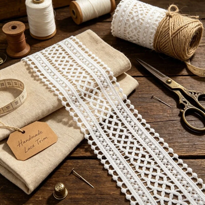 15Yards Exquisite European cotton lace trim, 1.58 inches wide, suitable for DIY clothing, curtains, and various handicrafts.