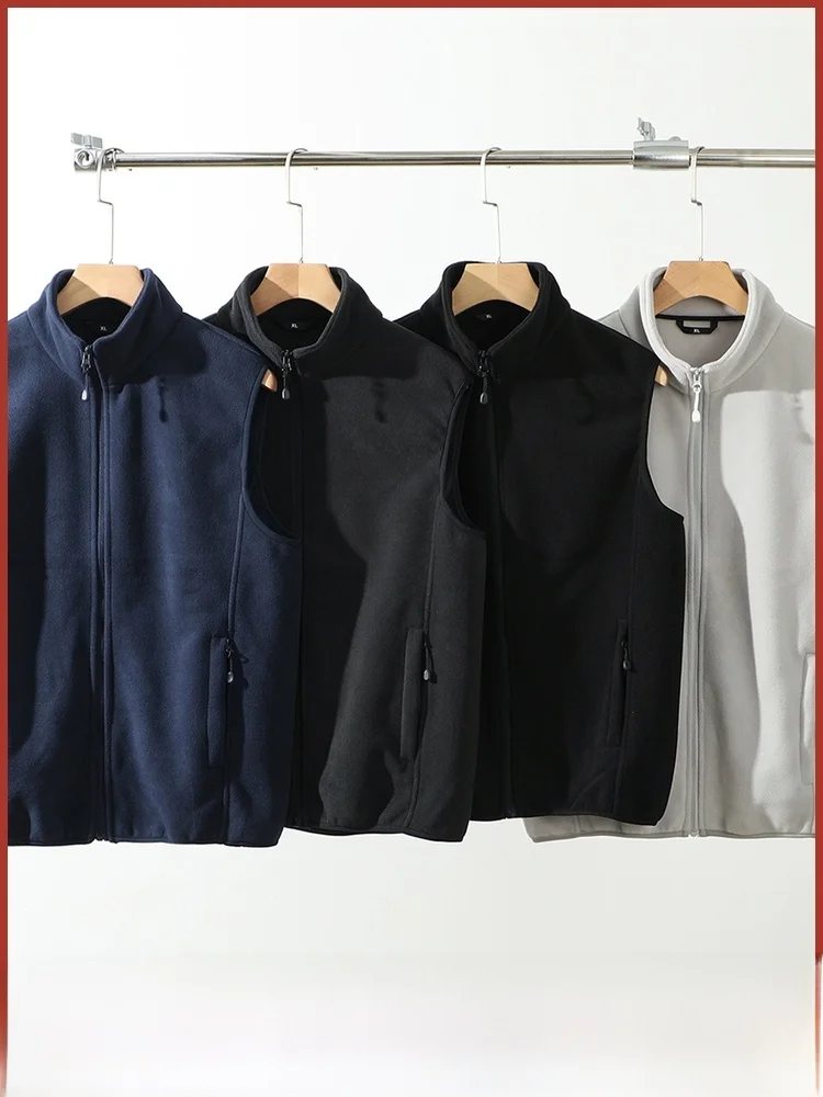 

Thiened Fce Vest Men's Zipper Closure Warm Windproof Autumn Winter New Sle Casual Color High Collar Svel Top