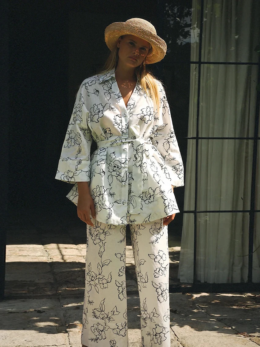Marthaqiqi Autumn Female Nightwear Set Long Sleeve Nightgowns Turn-Down Collar Pajamas Pants Loose Women Sleepwear 2 Piece Suit