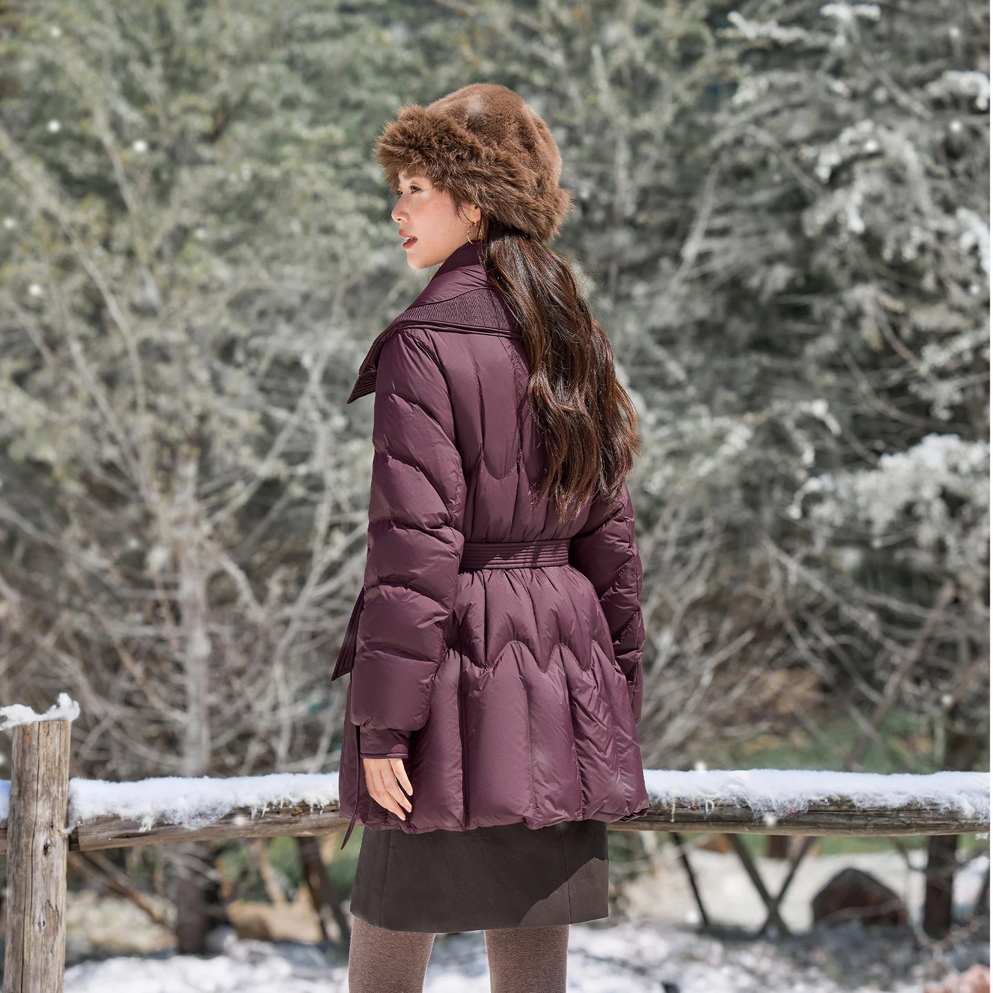 SENTUBILA Women's Winter Down Jacket 2026 New Mid‑Length Fake Two‑Piece White Duck Down Warm Daily Commuter Outerwear W64YA8076