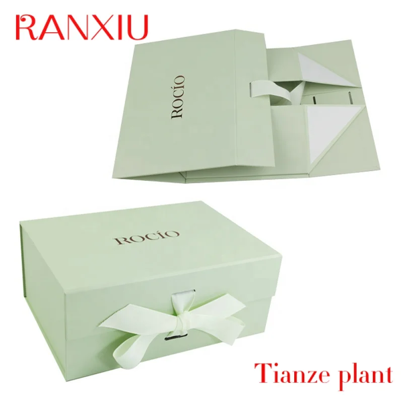 Custom Luxury Packaging Shoe Foldable Box Flip Top Package Cardboard Gift Box with ribbon