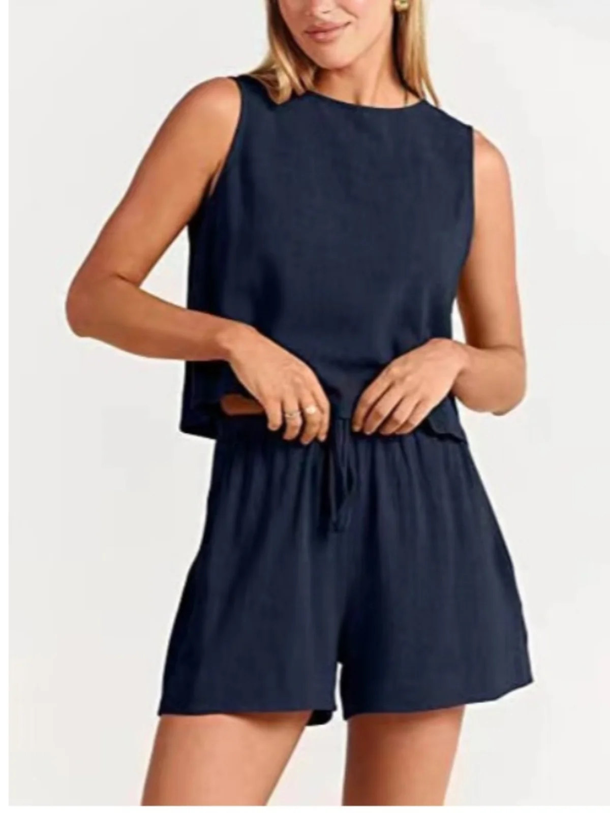 

Summer New round Ne ort Svel irt Top Wide Leg orts Two Piece Set Women's Faion Casual Sportswear Ensemble