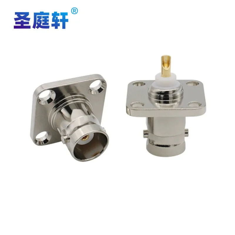 

Q9 BNC Female 4Holes Flange Connector BNC Female Jack with 4 Holes Flange Panel Chassis Mount Coaxial Solder Brass Nickel Plated