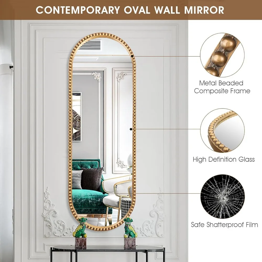 Full Length Mirror, 16"x47" Metal Beaded Frame Mirror Wall, Large Hanging Dressing Floor Mirror Bedroom, Living Room, Entryway