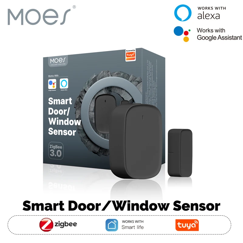 

MOES Tuya ZigBee3.0 умный датчик окон, дверей, ворот, детектор умной домашней охранной сигнализации, приложение Smart Life для Alexa Google Home