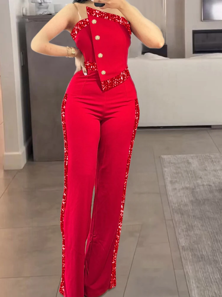 

Асимметричный комбинезон-бандо с пайетками без бретелек