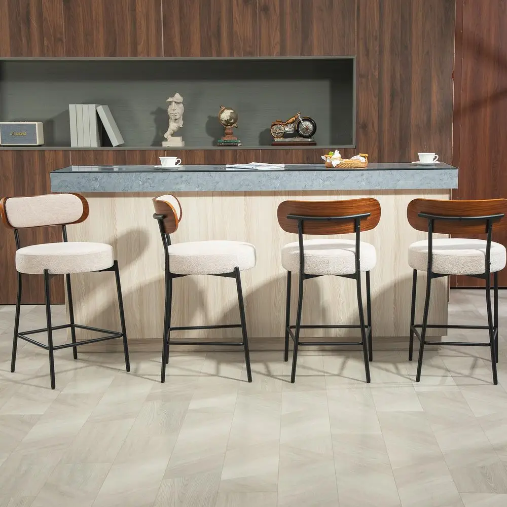 

Stools Set of 4, Beige Boucle Bar Stools,24 inch Counter Stools with Wood Back,Modern Counter Height Bar Stools, holstered Ba