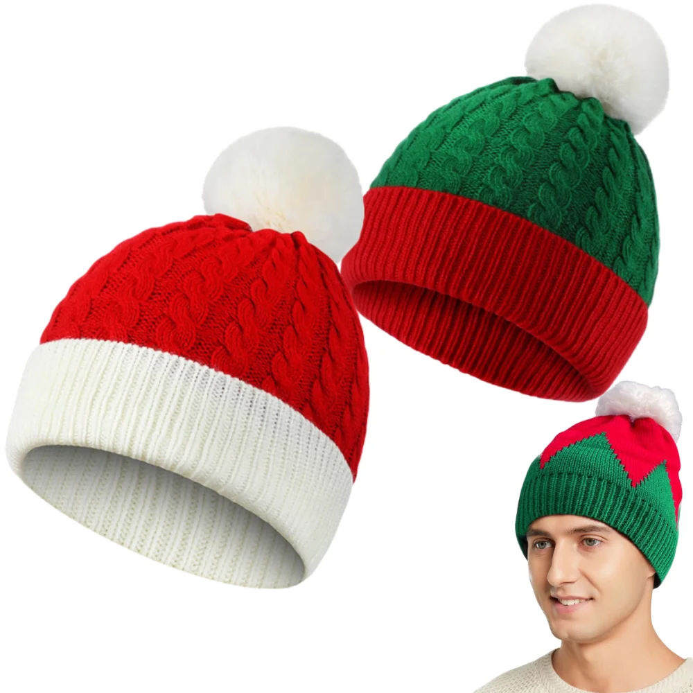 Weihnachten Rot Grün Hut Warme Winter Gestrickte Baby Beanie Cap Neue Jahr Party Navidad Noel Winter Frohe Weihnachten Dekor Für Erwachsene Kinder