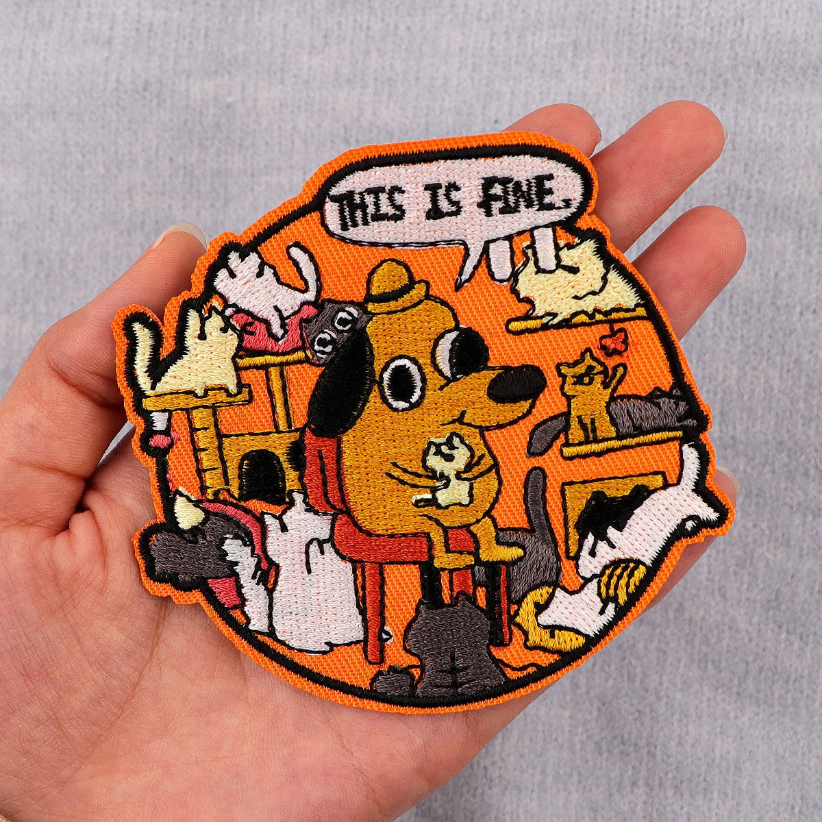 

THIS IS FINE Embroidery Patch Cute Dog Iron On Patches For Clothing Thermoadhesive Patches On Clothes DIY Sew Badges