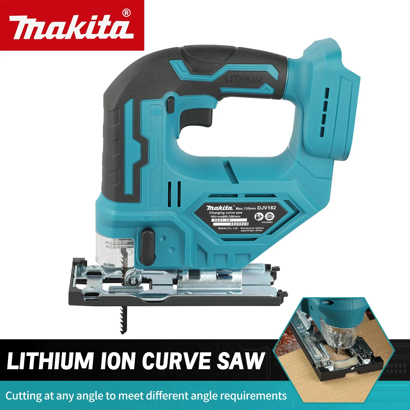 Makita DJV182 draadloze decoupeerzaag: 18V,300W,0-2700rpm,80mm slag,±45 °   Snijhoek, voor snijwerkzaamheden van hout/kunststof/metaal - afbeelding 2