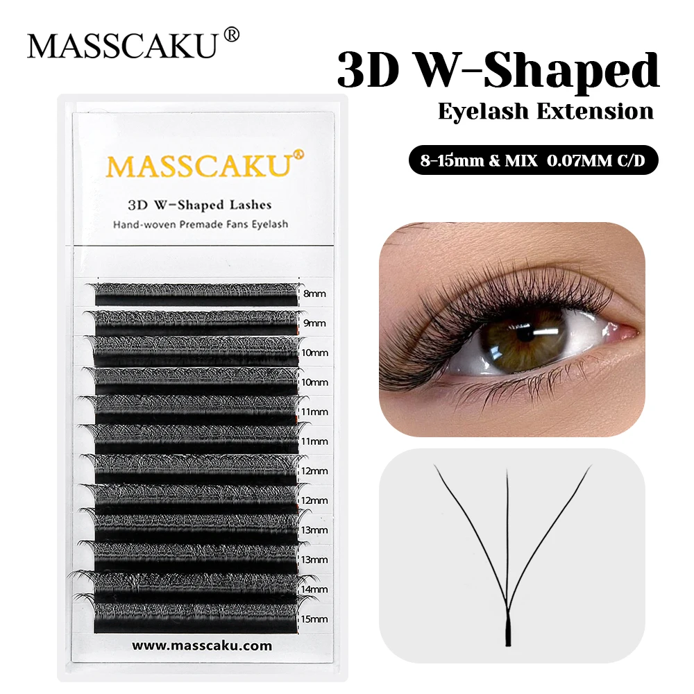 

MASSCAKU High Quality 3D Effect Premium Velvet Fiber W Shaped Eyelashes Individual 0.07mm Thickness Premade Fans Lash Supplies