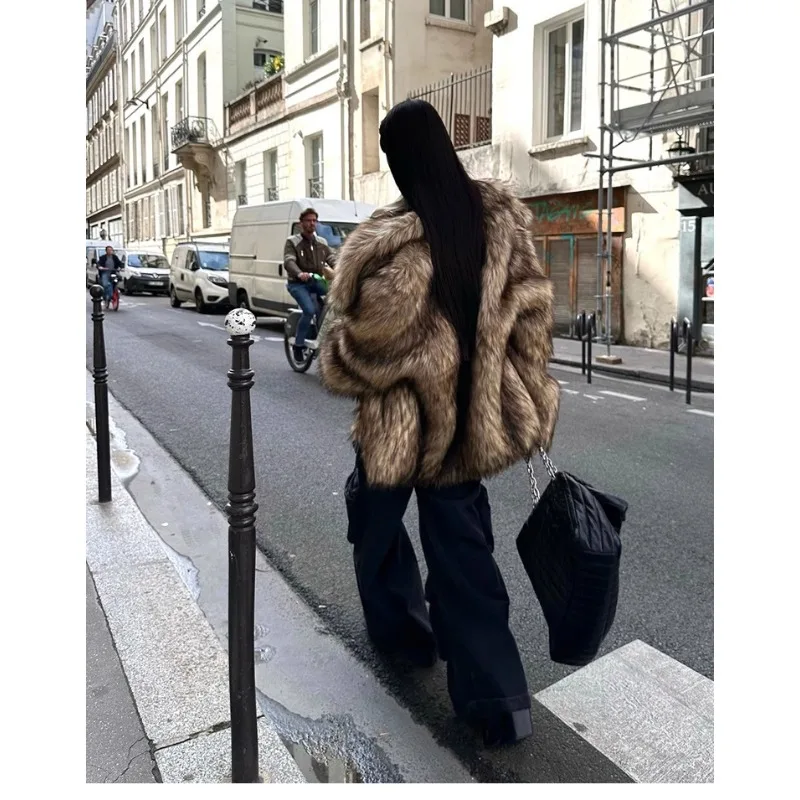 European American Casual Women Clothing Faux Fur Eco-friendly Fur Coat, Lapel Warm Fur Coat New Fashionable Autumn Winter Styles