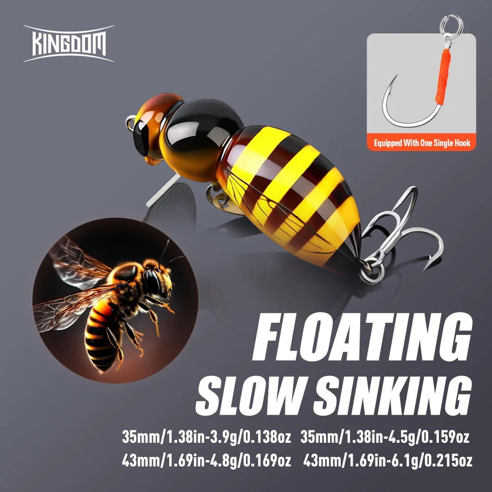 Señuelo de Pesca Kingdom Wasp Minnow 3.9g 4.5g 4.8g 6.1g 35mm 43mm Flotante de Hundimiento Lento, Señuelos Duros para Pesca de Lubina y Trucha