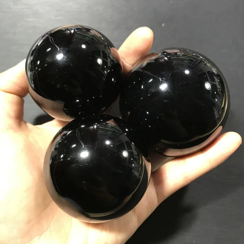 3-10cm Natural Black Obsidian Sphere Large Crystal Ball Healing Stone Gemstone  Home Decor + 1 stand