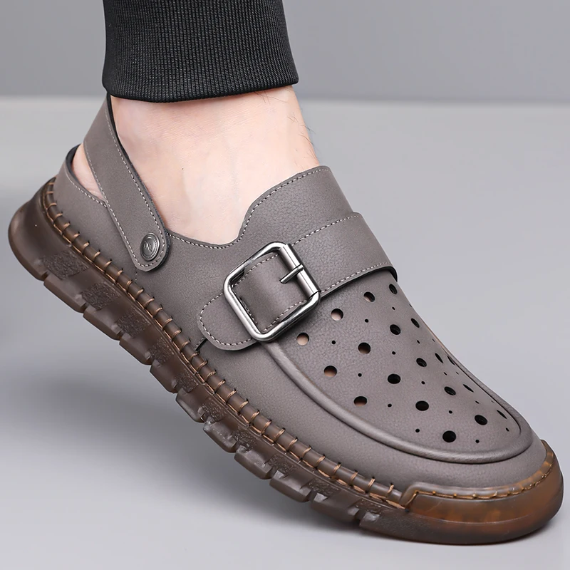 Men's Slip-on Hollow-out Loafers, Summer Breathable Cutout Shoes, Non-slip for Driving & Outdoor Use-XH608