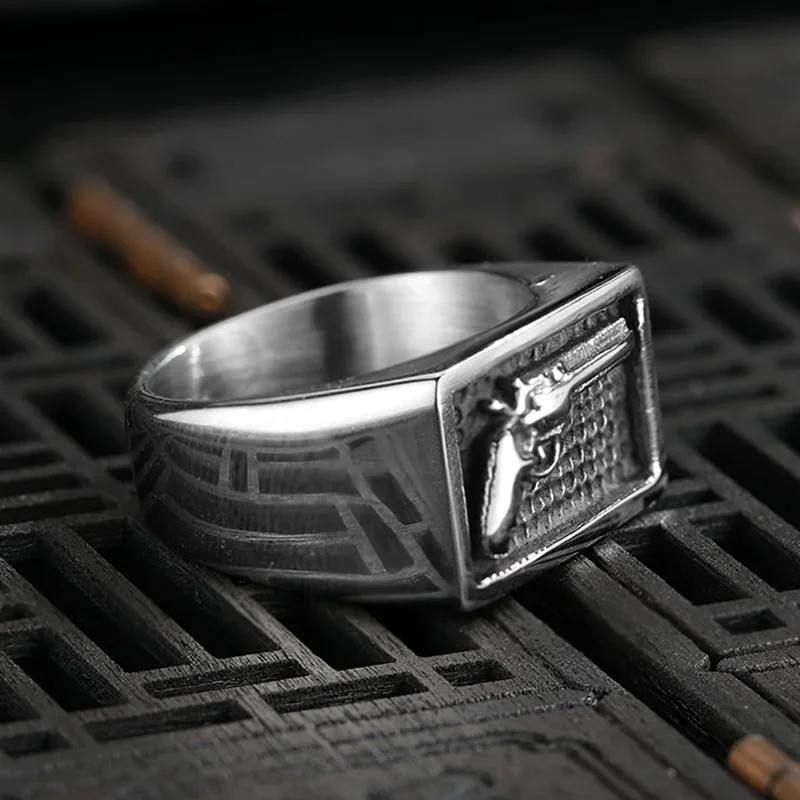 Fashion Vintage Guns Ring Heavy Sugar Stainless Steel Cowboy Men Anel Punk Gothic Ring Mens Biker Jewelry