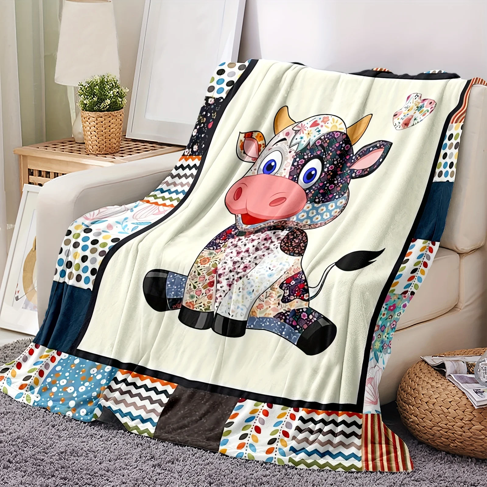 Niedliche Kuh-Druckdecke, Cartoon-Kuh-Druck-Bettwäsche, leichte, warme, flauschige Decken für Bett, Sofa, Couch, Camping, Reisen, Geschenk