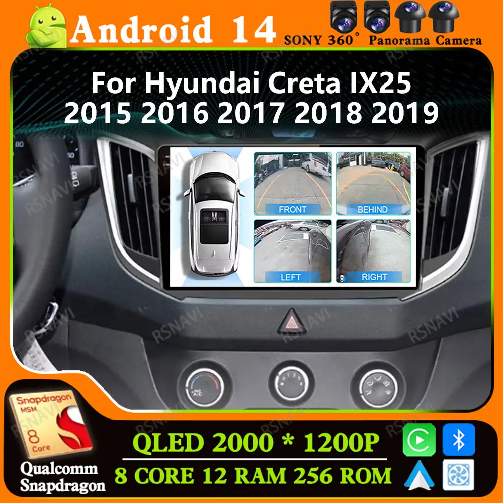 Andoird 14 Car Radio For Hyundai Creta IX25 2015 2016 2017 2018 2019 2 DIN Stereo Wireless Carplay Auto Navigation Multimedia BT