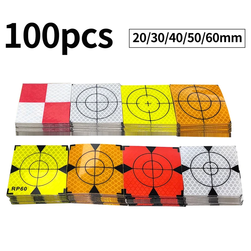 100pcs Size 20 30 40 50 60 80mm Reflector Sheet For Total Station Survey Geography Fluorescent Green Sheet Reflective Sticker