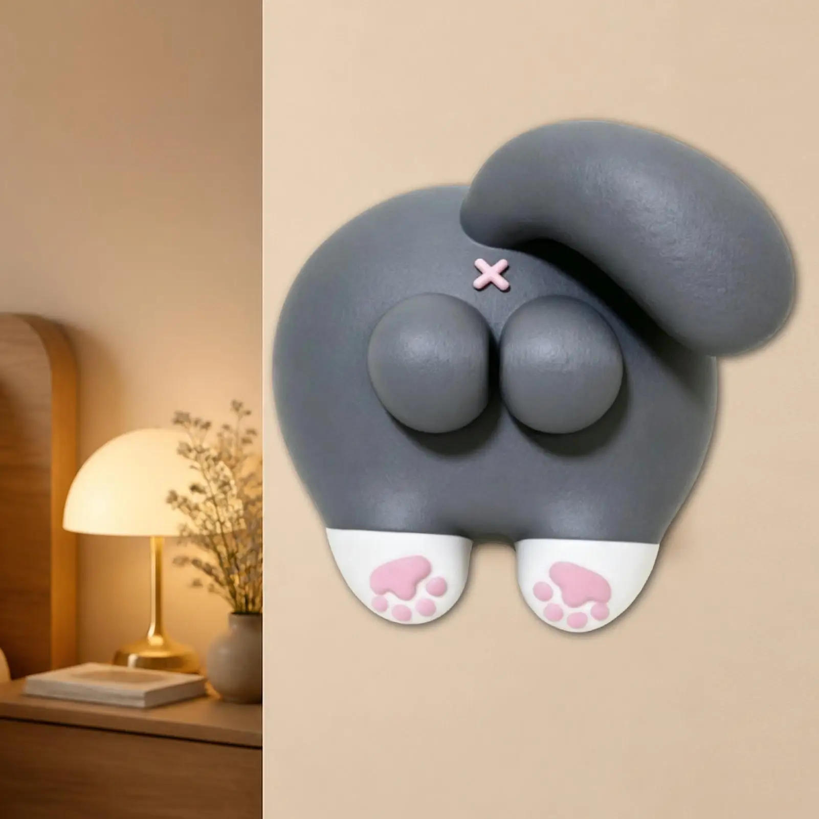 Cute On-Off Plate Wall Decor Funny Cat Butt 3D Printed Waterproof Decorative Wall Plate for Bathroom Entryway Living Room Home