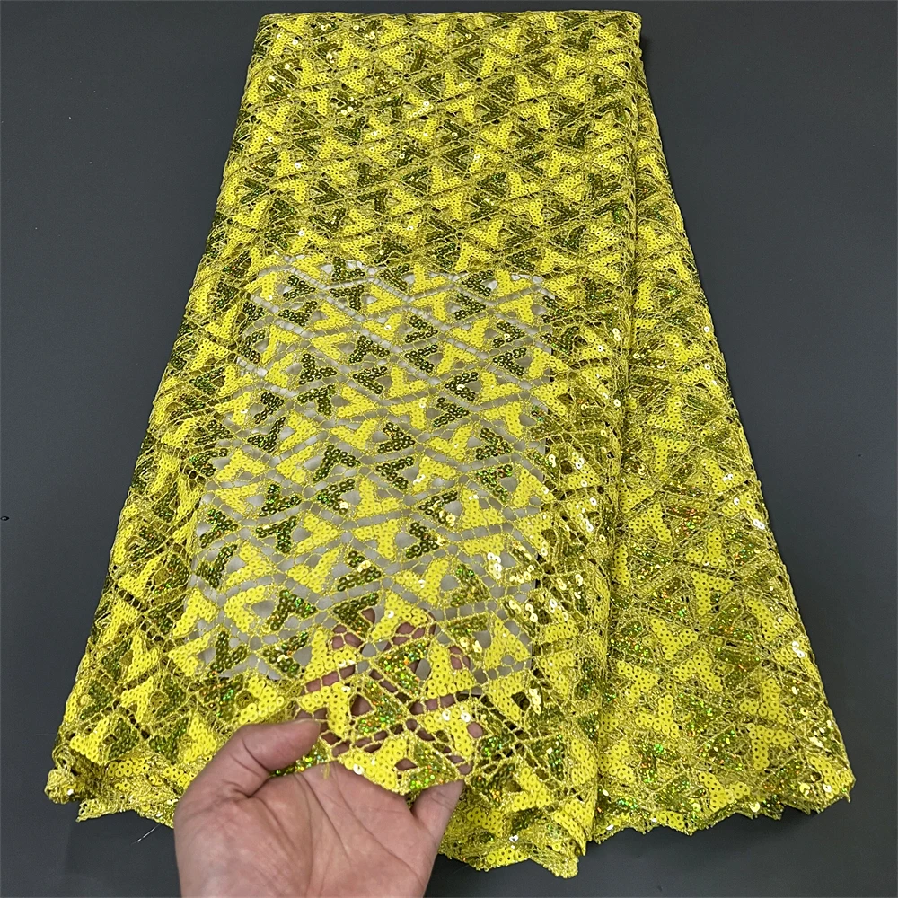 High Quality African Nigerian Lace Fabric, Embroidery Tulle, Wedding Party Dress, Sequins Guipure, Water Soluble, 5Yards, hz1220