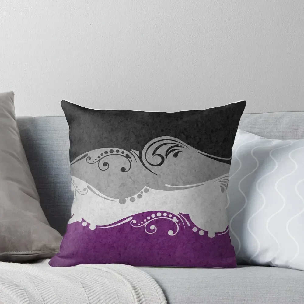 Fancy Swooped and Swirled Asexual Pride Flag Background Throw Pillow Luxury Pillow Case Decorative pillow case