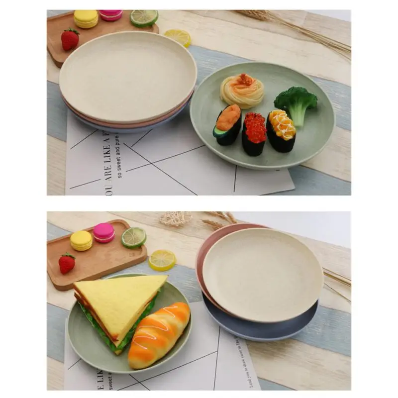 Round Exquisite Durable Kitchen Dish Beautiful Comfortable Home Japanese Security Portable Dinner Plate Fashion Wheat Straw