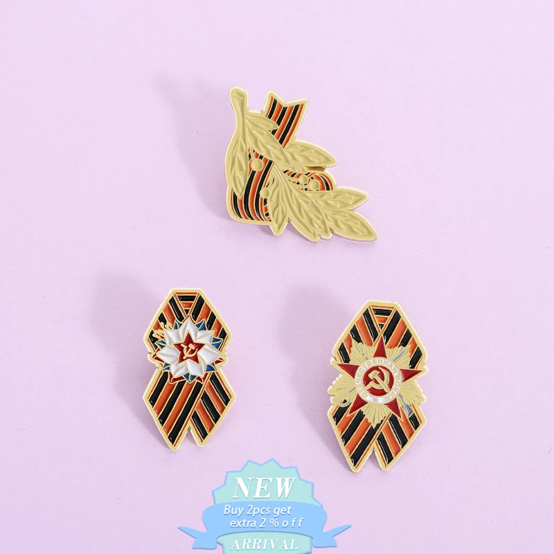 Wheat Ear Hammer And Sickle Enamel Pins Retro Trendy Red Pentagram Brooches Backpack Badges Jewelry Accessory Gift For Friend