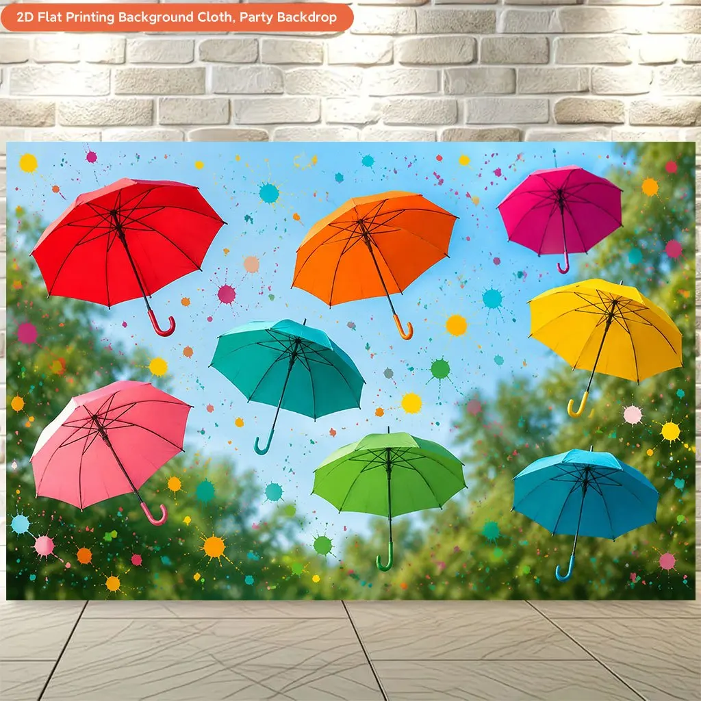 Colorful Umbrella Tapestry, Rainbow Rain Art Wall Hanging, Spring Nature Decor, Bright Kids Room Bedroom Cloth, Aesthetic