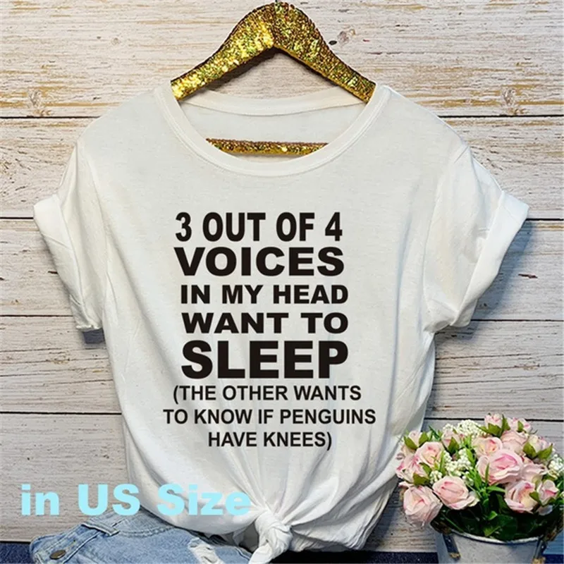 COTTON 100% Summer 3 Out of 4 Voices Letter Funny T-shirt Casual Loose Short Sleeve Aesthetic Clothes  Oversized T Shirt