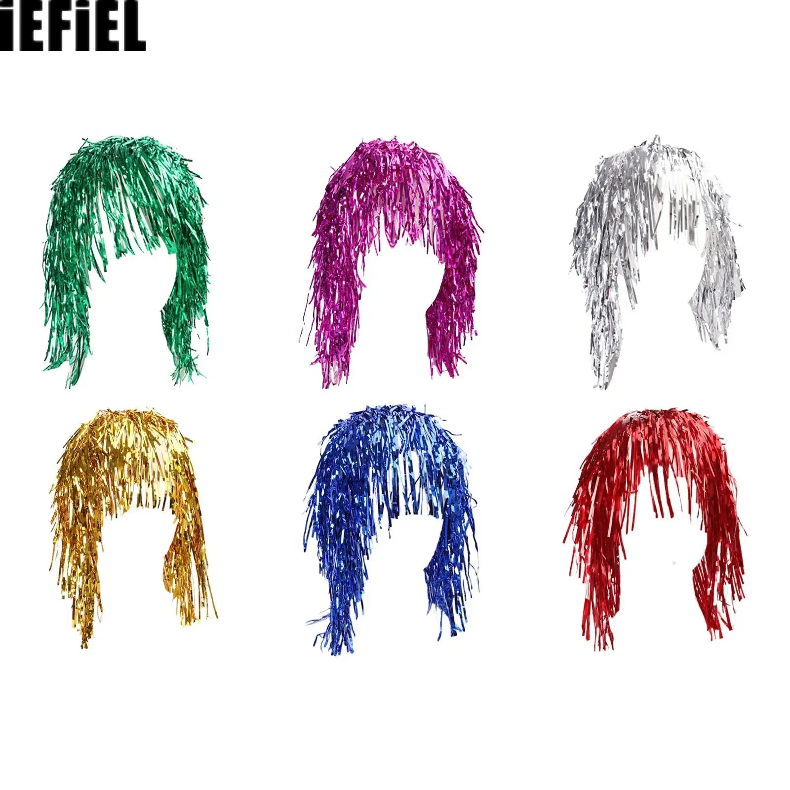 6 قطع بهرج الباروكات فستان بتصميم حالم لامعة شعر مستعار للحفلات الكبار لمعان معدني تأثيري لوازم لحفلات أداء المرحلة