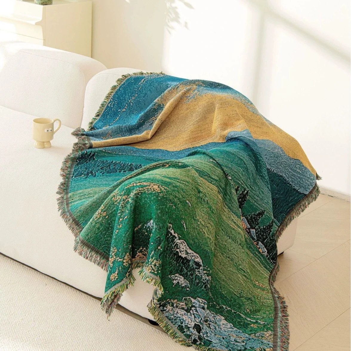 Green Grassland Cotton Thread Woven Tapestry Bedroom Decoration Hanging Cloth Cabinet Cover Towel Atmosphere Arrangement